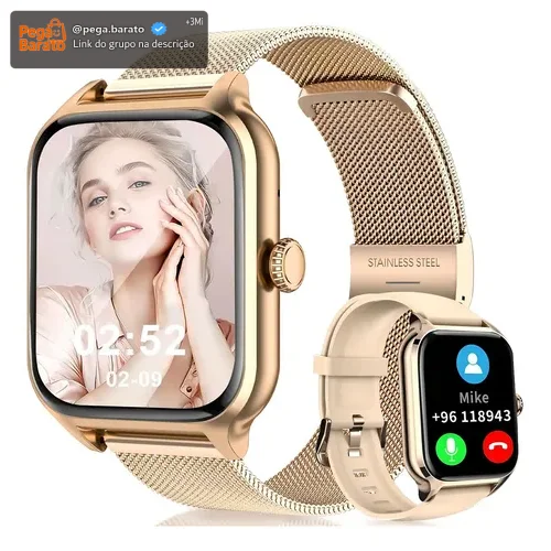 Smartwatch Mertto Dourado com Tela de 1.83" e Duas Pulseiras