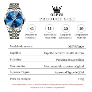 Relógio Masculino Original Olevs 9970 Aço Luminoso Clássico - Imagem 11