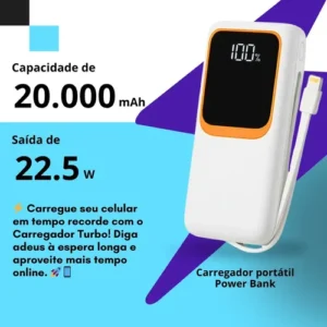 Carregador Portátil 20000 Turbo 22.5w Power Bank Premium Universal Rápido Voo Transporte Aéreo Para Samsung iPhone Xiaomi Motorola Celular Smartwatch Tablet Casenn Branco - Imagem 4