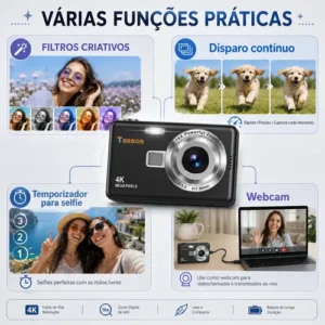 Câmera Fotográfica Digital 4k 50mp Zoom 16x Cartão 32gb Full - Imagem 9