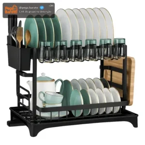 Escorredor De Louça Inox Duplo 2 Níveis Porta Talheres Luxo - Imagem 1