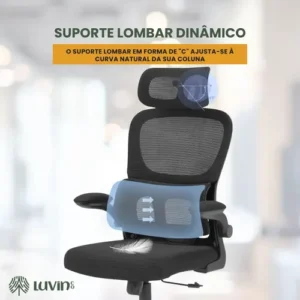 Cadeira Escritório Ergonômica Genebra B500 Luvinco Cor Preto Com Suporte Lombar Estofado Mesh - Imagem 5