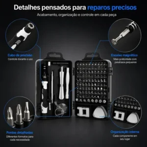 Kit Chaves de Precisão Hardline com 115 Peças, Magnético e Estojo para Celular e Notebook - Imagem 8