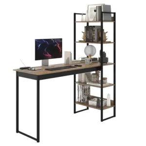 Mesa Escrivaninha Industrial Laminado Com Preto 5 Prateleiras Design Moderno Modelo Para Home Office Mod: Athenas Shoop - Imagem 6