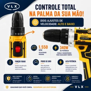 Parafusadeira Furadeira Sem Fio 48v 2 Baterias 340w Bivolt - Imagem 6
