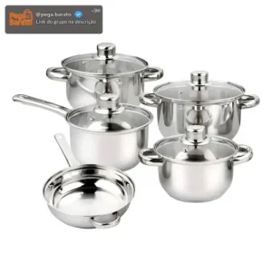 Wincy Conjunto Panelas 5 Peças Tampa Vidro Aço Inox Prateado - Imagem 1