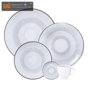Aparelho De Jantar Tramontina Griz Porcelana Decorada 20 Peças - Imagem 1