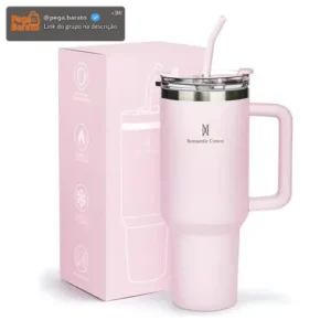 Copo Térmico Gigante 1,2l Inox Com Tampa E Inox Canudo Cor Rosa Cor Pura / Material Fosco - Imagem 1