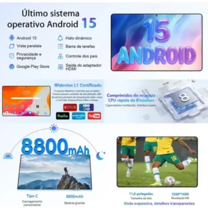 Tablet A9 tab Android 15 Tablets 11.6”HD 16Gb Ram+512gb Tf 1Tb,5g Wifi,8800mAh,Octa-core,MTK6799,Parental Control,Bt5.3,Tablet Certificado Gms,Teclado de Conexão Inteligente+Mouse Bluetooth Lilás - Imagem 3