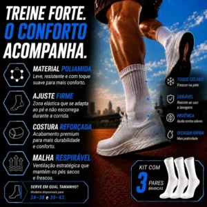 Kit 3 Meias Poliamida Corrida Esportiva Bike Runing Academia - Imagem 3