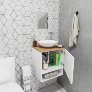 Gabinete Armário Para Banheiro 40cm Com Cuba E Espelho Suspenso Lavabo Completo - Imagem 8
