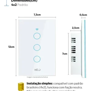 Interruptor Smart Wi-fi 2.4 Ghz 3 Botões Touch Branco Neo - Imagem 9