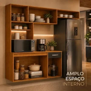 Kit Armário Cozinha Suspensa Aramóveis Compacta 5 Portas 1 Gaveta Nanda Cor Cinamomo Grafite - Imagem 5