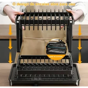 Escorredor De Louça Inox Duplo 2 Níveis Porta Talheres Luxo - Imagem 5
