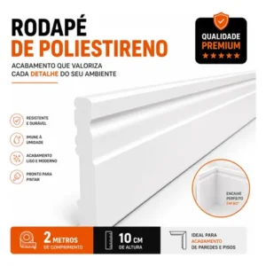 Kit 30 Metros Rodapé De Poliestireno 15 Cm Altura Branco - Imagem 3