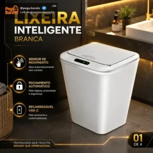 Lixeira Inteligente Automática Branca Universal Com Sensor Hearbuds Recarregável Anti Odor 16L - Imagem 1