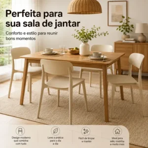 Kit 4 Cadeiras Sala Jantar Pretas Empilháveis Modernas - Imagem 3