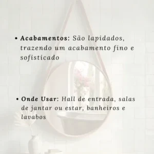 Espelho De Parede Redondo 40x40 Cm Alça Couro Decorativo - Imagem 6