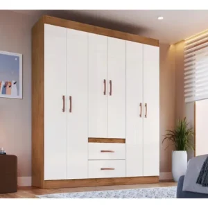 Guarda Roupa Solteiro 6 Portas 2 Gavetas Montevideu Doripel Cor Off White/Nogueira - Imagem 2