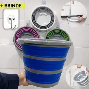 Balde Retrátil 10L Flexível Dobrável Silicone Reforçado Multiuso Compacto Pronta Entrega Cinza e Branco Óh Céus Aletrônix - Imagem 6