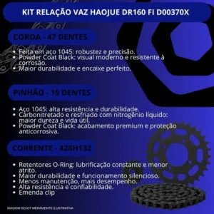 Kit Relação Transmissão Haojue Dr 160 Fi 2021 Com Retentor - Imagem 4