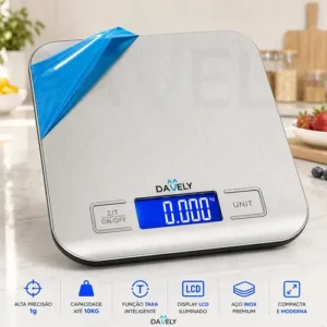 Balança Digital Cozinha eletrônica Touch 10kg Inox Display Led LCD culinária Fitness pesagem alimentos para dieta portátil alimentar Foods Comida Profissional Domestico Confeitaria Nutricional Davely. - Imagem 8