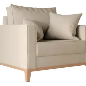 Poltrona Beny Pés E Base Em Madeira Linho Cotton Bege Cor Marrom-claro Mobly - Imagem 6
