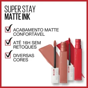 Batom Líquido Matte Longa Duração 16H Não Transfere Cor Intensa Acabamento Matte Confortável Aplicador Preciso Cor 155 Ring Leader Rosa Queimado SuperStay Matte Ink Maybelline NY 5ml - Imagem 4