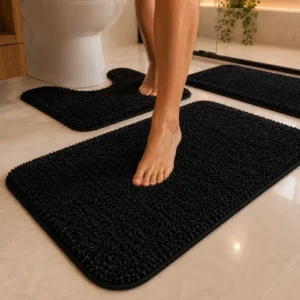 Conjunto Banheiro 4 Peças Tapete Preto Jogo Banheiro Oferta! - Imagem 4