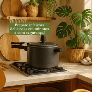 Panela de Pressão 7 litros Alumínio Preta Grande Segura Reforçada Cozimento Rápido Econômica Fechamento Interno - Imagem 7
