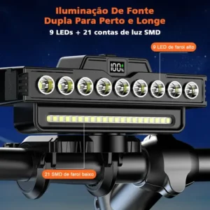 Lanterna Farol Bicicleta Recarregavel Profissional 9 Led Prova Dagua Potente Usb Para Bicicleta Luz Forte Prova Dagua - Imagem 7