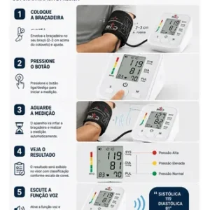 Aparelho Medidor de Pressão Arterial Aferidor Monitor Digital Uso Doméstico Automático Residencial Pressão De Braço Braçadeira Pulso Manguito Ajustável Memória Leitura Adultos Crianças Portátil - Imagem 4