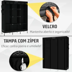 Guarda Roupa Dobrável Organizador Colmeia Preto 8 Prateleiras IRSINA - Imagem 11