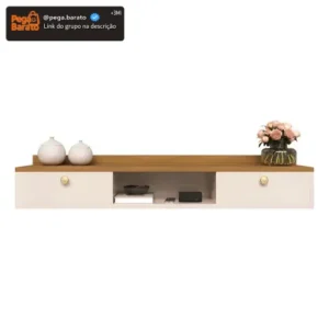 Rack Suspenso Home Para Tv Bancada Flutuante 2 Portas Sala Quarto Off White Canela - Imagem 1