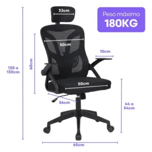 Cadeira De Escritorio Ergonomica Nr17 Glorious Marqs Home Giratoria Resistente Reforçada 180kg Confortavel Reuniao Mesh Preta - Imagem 8