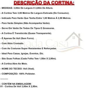 Cortina Lima 3 Metros X 2,80m Voil Quarto Janela Porta Voal Branco - Imagem 5
