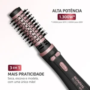 Escova Rotativa Mondial Ceramica Tourmaline Ion 3x1 Erb-01 Rosa 127/220v - Imagem 2