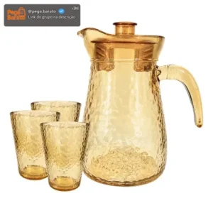 Conjunto Jarra e 6 Copos Âmbar 7 Peças Vidro Acrílico 900ml - Imagem 1