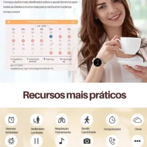 Smartwatch Chamada Relógio Inteligente Feminino/mulher Doura Dourado - Imagem 8