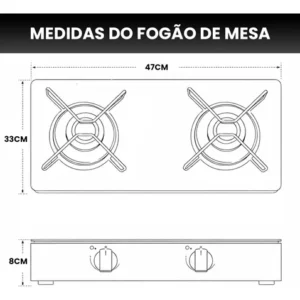 Fogão Cooktop De Mesa Portátil A Gás 2 Bocas Vidro Clarice - Imagem 5