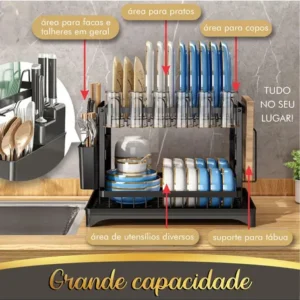 Escorredor De Louça Inoxidável 2 Andares Drenagem Automática - Imagem 7