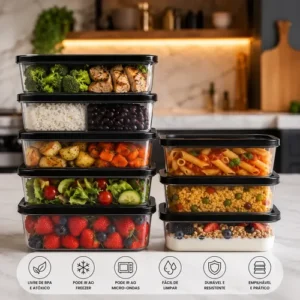 Kit 10 Potes 500ml Bpa Free Microondas Freezer Tampa Preta - Imagem 9