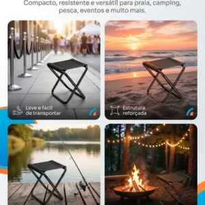 Mini Cadeira Dobrável Portátil Banco Pesca Camping Fila Resistente Banqueta Sólar - Imagem 6