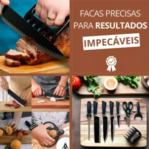Jogo De Facas Inóx Conjunto 8 Peças Kit Cozinha Churrasco Premium + tábua AQUATTRO - Imagem 7