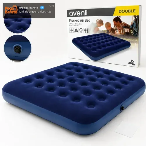 Colchão Inflável Casal Omega Azul 191x137x22cm Kit Reparo