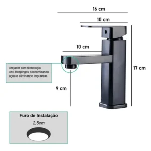 Torneira Para Banheiro Monocomando Preto Fosco Água Fria Instalação Em Bancada Compatível Com Cuba De Apoio Em ABS Resistente Design Moderno Alta Durabilidade E Fácil Limpeza FC-138 Via Flix - Imagem 3