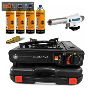 Kit Fogareiro Cozinha Para Camping Pesca Com Acessórios Preto - Imagem 1