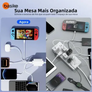 Carregue todos com um só: Basike GaN 30W Turbo Vórtice, 5 portas USB A+C, cabo Type-C 1,5m incluso, bivolt, carregamento rápido para iPhones e Androids. - Imagem 7