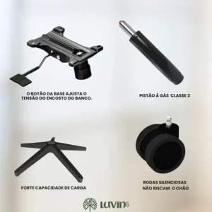 Cadeira Escritório Ergonômica Genebra B500 Luvinco Cor Preto Com Suporte Lombar Estofado Mesh - Imagem 11