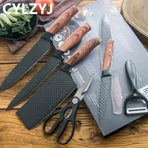 Kit Jogo De Facas Inox Corte Afiado Antiaderente Presente Cor Marrom-escuro - Imagem 4